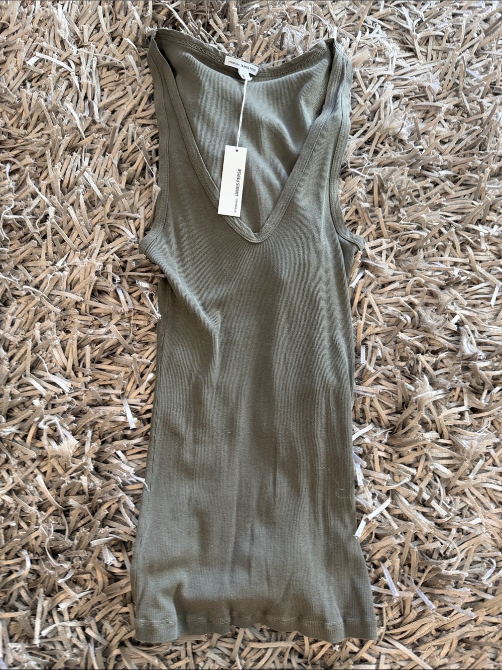James Perse Olive Green V-Neck Ribbed Tank